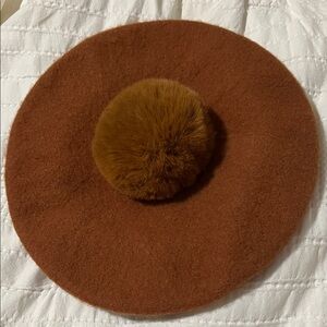 Madewell Brown Beret with Pom Pom